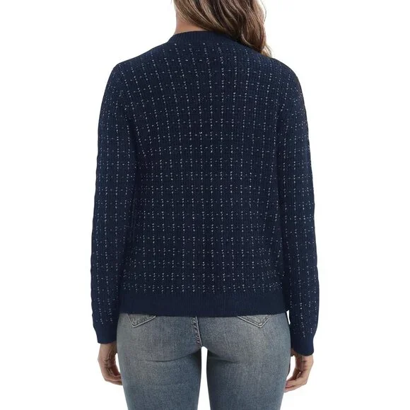 Women's Knit Cropped Cardigan Small Navy Blue Casual Long Sleeve Sweater - Picture 5 of 6